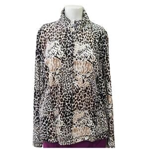 Kim Rogers NWT Zip Up Long Sleeve Leopard Print Jacket Size Medium Soft cozy